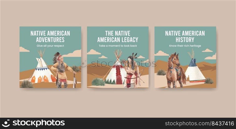 Banner template with native american concept,watercolor style

