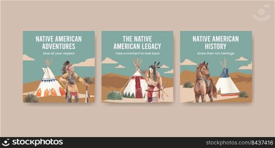Banner template with native american concept,watercolor style
