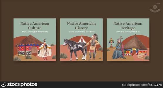 Banner template with native american concept,watercolor style 