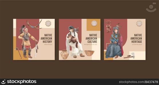 Banner template with native american concept,watercolor style 