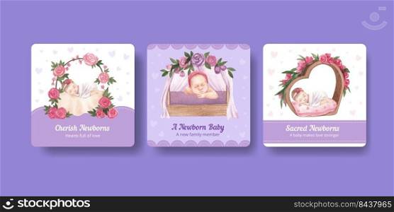Banner template with newborn baby concept,watercolor style
