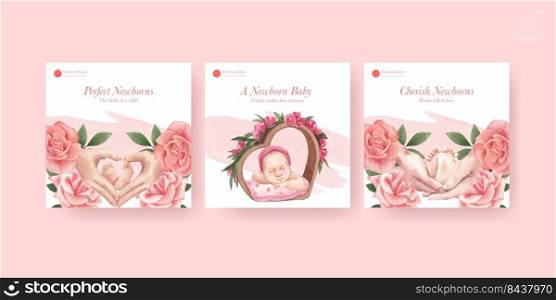 Banner template with newborn baby concept,watercolor style 