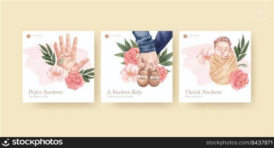 Banner template with newborn baby concept,watercolor style 