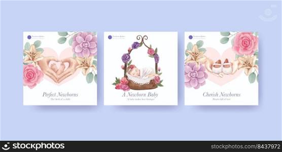 Banner template with newborn baby concept,watercolor style
