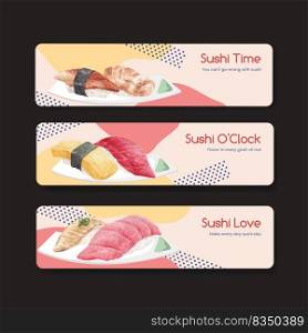 Banner template with premium sushi concept,watercolor style 
