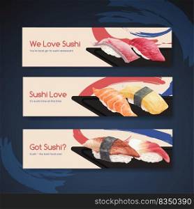 Banner template with premium sushi concept,watercolor style 