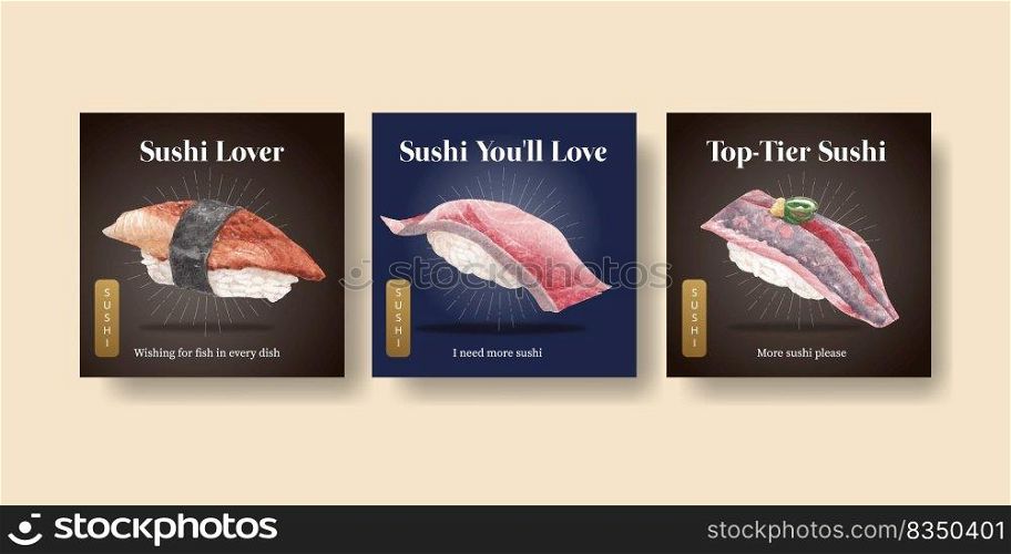 Banner template with premium sushi concept,watercolor style