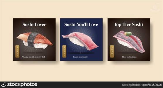 Banner template with premium sushi concept,watercolor style