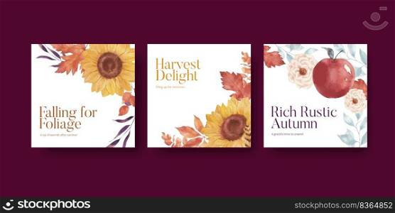 Banner template with rustic fall foliage concept,watercolor style 