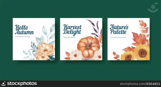 Banner template with rustic fall foliage concept,watercolor style 