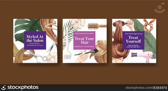 Banner template with salon hair beauty concept,watercolor style 
