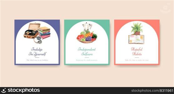 Banner template with self care hobbie concept,watercolor style 