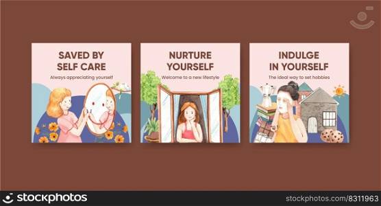 Banner template with self care hobbie concept,watercolor style 