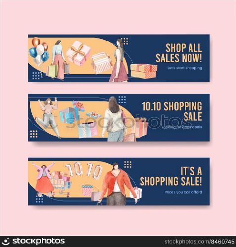 Banner template with shopping sale concept,watercolor style 