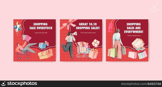 Banner template with shopping sale concept,watercolor style 