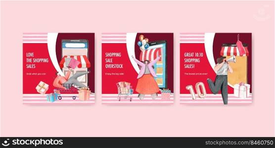 Banner template with shopping sale concept,watercolor style 