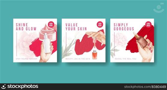 Banner template with skin care beauty concept,watercolor style 