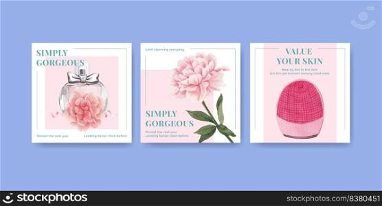 Banner template with skin care beauty concept,watercolor style 