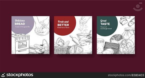 Banner template with sourdough concept,sketch drawing style 