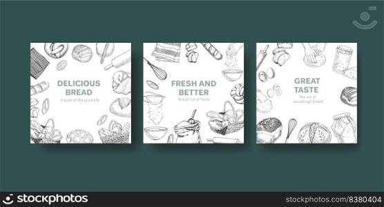 Banner template with sourdough concept,sketch drawing style 