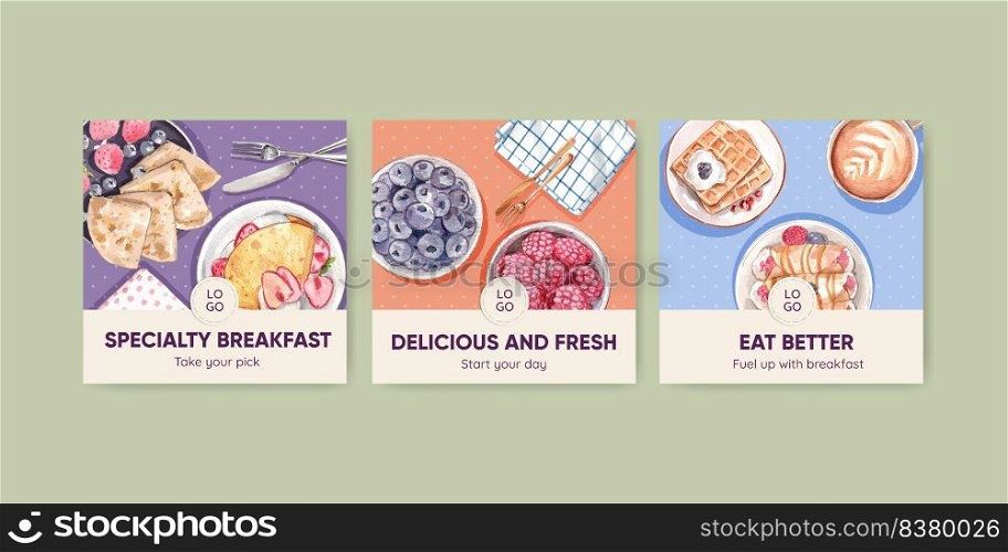 Banner template with specialty breakfast concept,watercolor style

