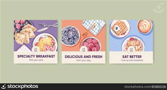 Banner template with specialty breakfast concept,watercolor style

