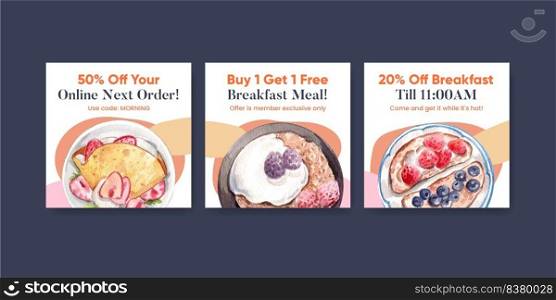 Banner template with specialty breakfast concept,watercolor style  