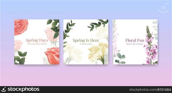 Banner template with spring flower concept,watercolor style 