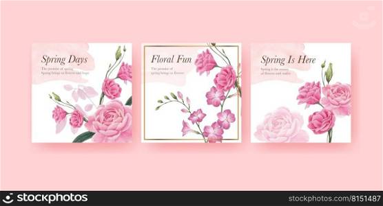 Banner template with spring flower concept,watercolor style 