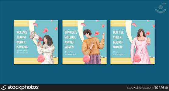 Banner template with stop violence against women concept,watercolor style