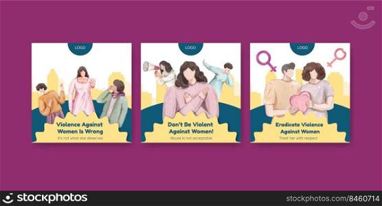 Banner template with stop violence against women concept,watercolor style 