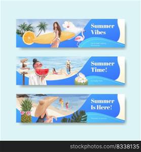 Banner template with summer vibes concept,watercolor style
