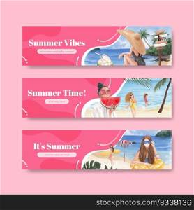 Banner template with summer vibes concept,watercolor style 