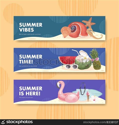 Banner template with summer vibes concept,watercolor style

