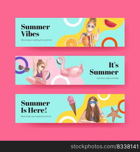 Banner template with summer vibes concept,watercolor style 