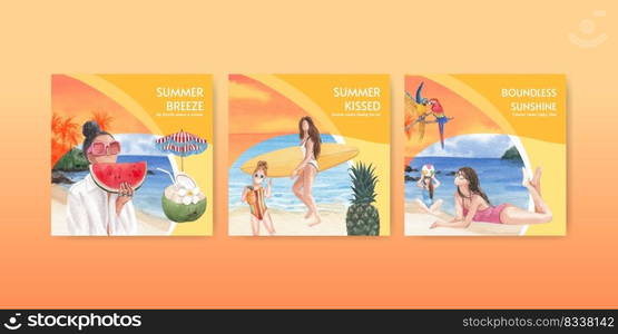 Banner template with summer vibes concept,watercolor style 