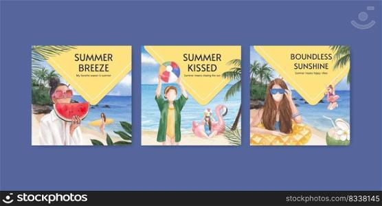 Banner template with summer vibes concept,watercolor style 