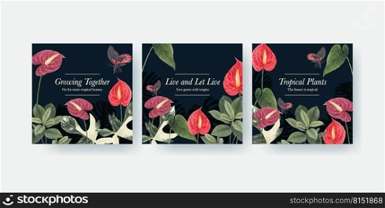 Banner template with tropical botany concept, watercolor style 