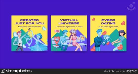 Banner template with VR Dating concept,watercolor style 