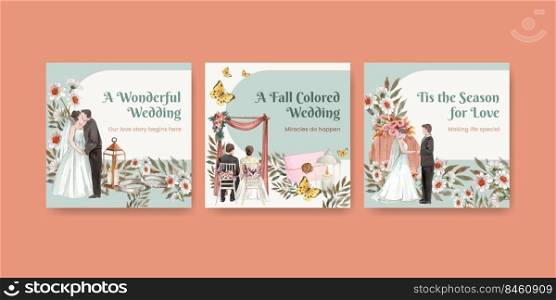 Banner template with wedding autumn concept,watercolor style 