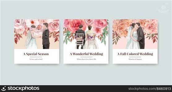 Banner template with wedding autumn concept,watercolor style 