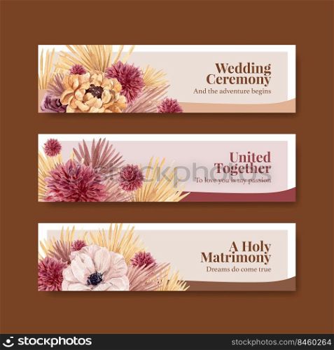 Banner template with wedding ceremony concept design for advertise watercolor illustration
