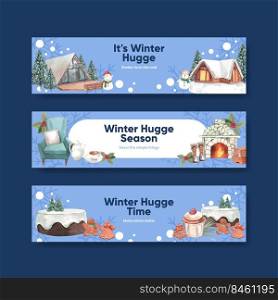 Banner template with winter hugge concept,watercolor style   