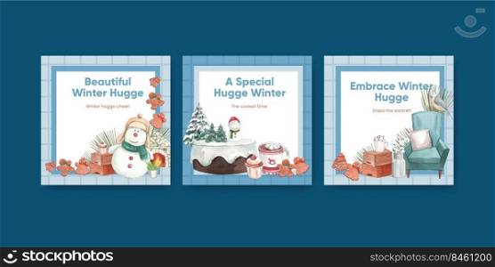 Banner template with winter hugge concept,watercolor style   