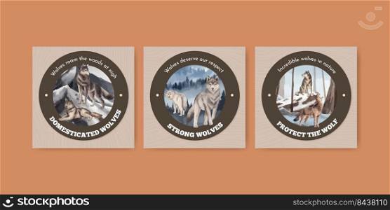 Banner template with wolf in winter concept,watercolor style 
