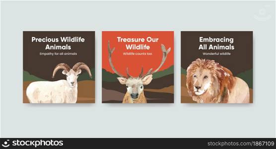 Banner template with world animal day concept,watercolor style