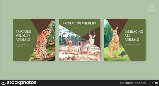Banner template with world animal day concept,watercolor style