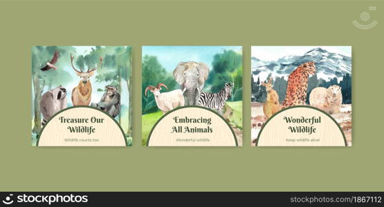 Banner template with world animal day concept,watercolor style