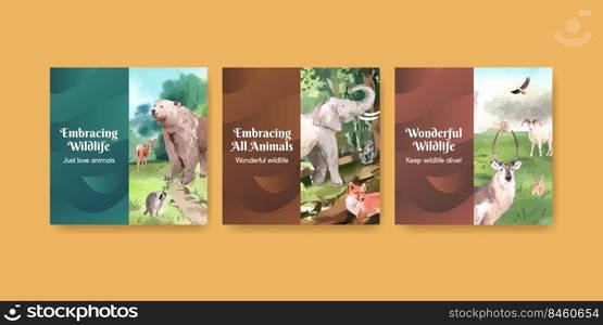 Banner template with world animal day concept,watercolor style 