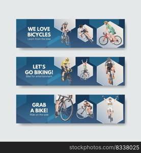 banner template with world bicycle day concept,watercolor style 